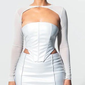 Sodah Spice Corset Top & Soft Mesh Cropped Sleeve SZ 12